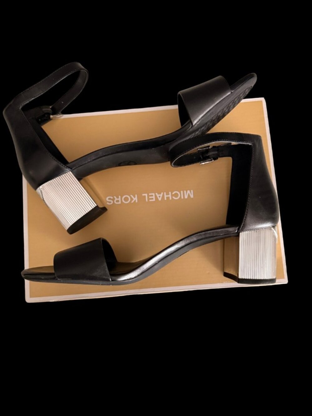 Michael Kors Black Leather Block Heel Sandals